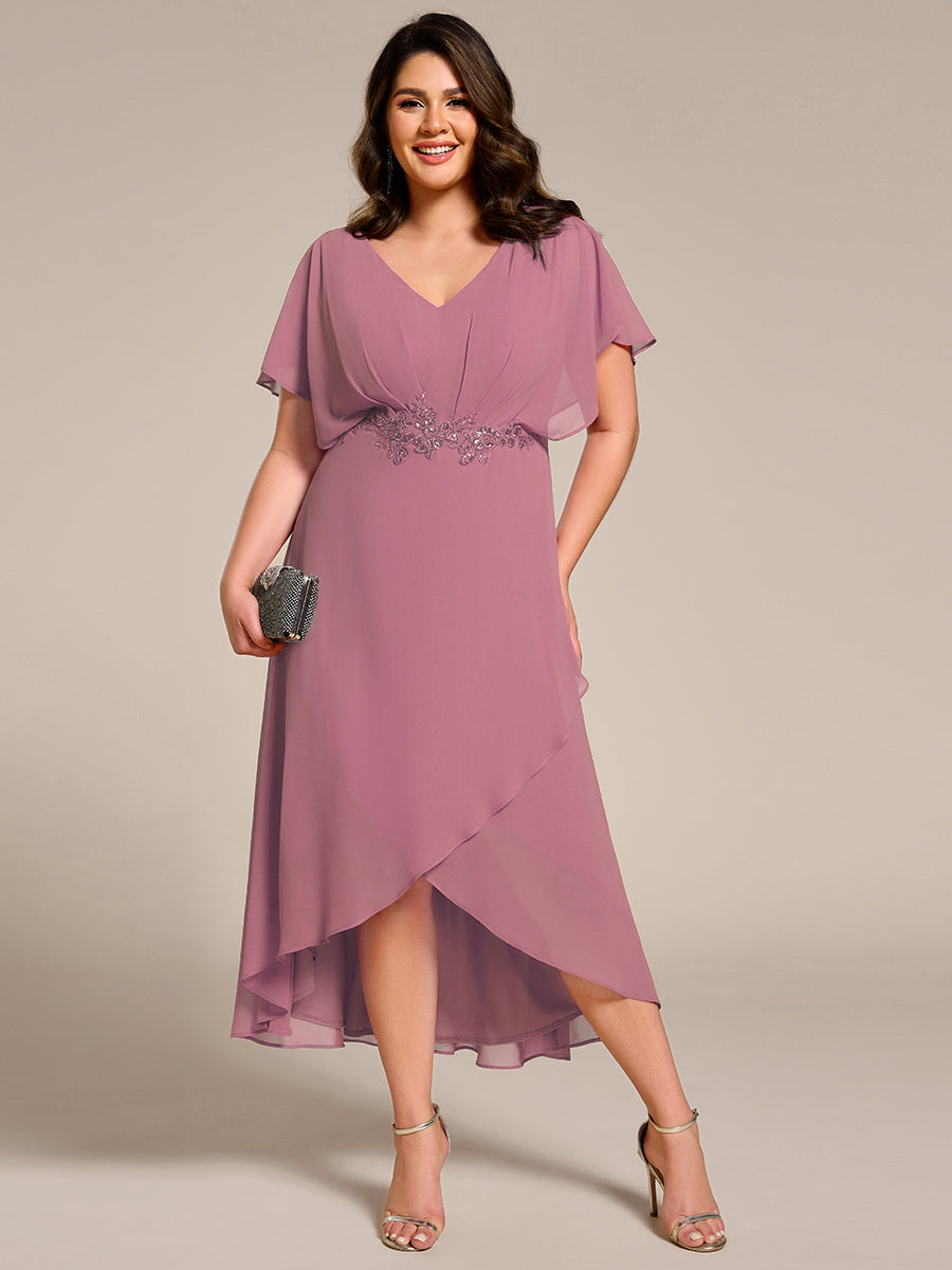 ever LILAS|Elegant A-line Waist Applique Ruffled Mother of the Bride Dress