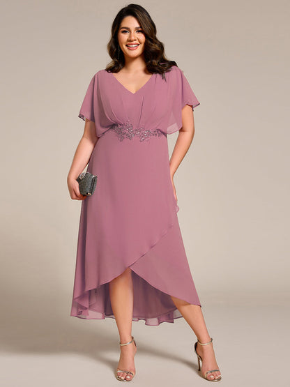 pretty LILAS|Plus Size Chiffon Midi A-Line Ruffle Sleeves Bridesmaid Dress
