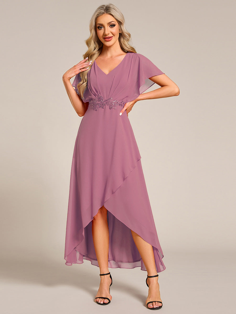 ever LILAS|Elegant A-line Waist Applique Ruffled Mother of the Bride Dress