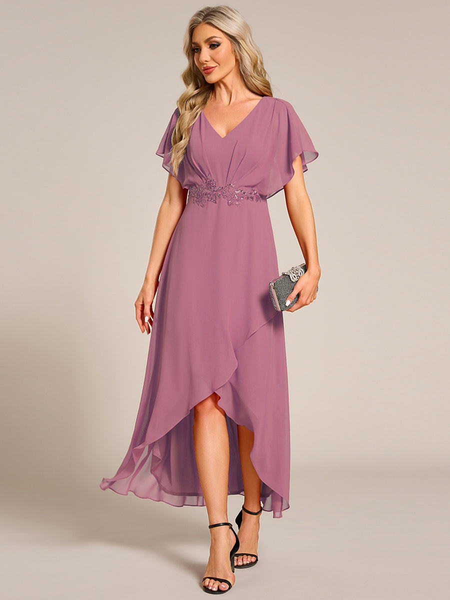 ever LILAS|Elegant A-line Waist Applique Ruffled Mother of the Bride Dress