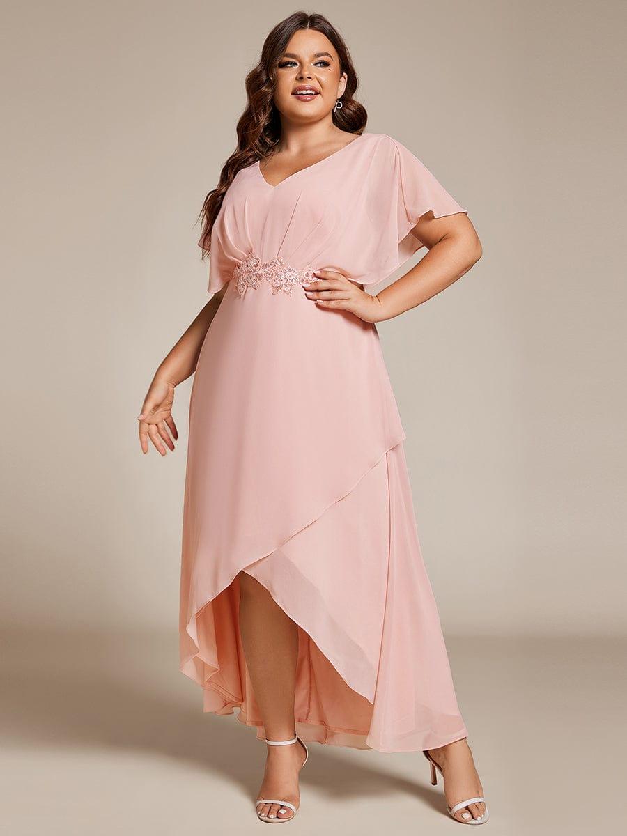 pretty LILAS|Plus Size Chiffon Midi A-Line Ruffle Sleeves Bridesmaid Dress