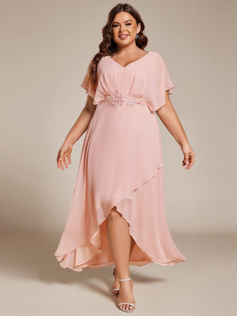 pretty LILAS|Plus Size Chiffon Midi A-Line Ruffle Sleeves Bridesmaid Dress