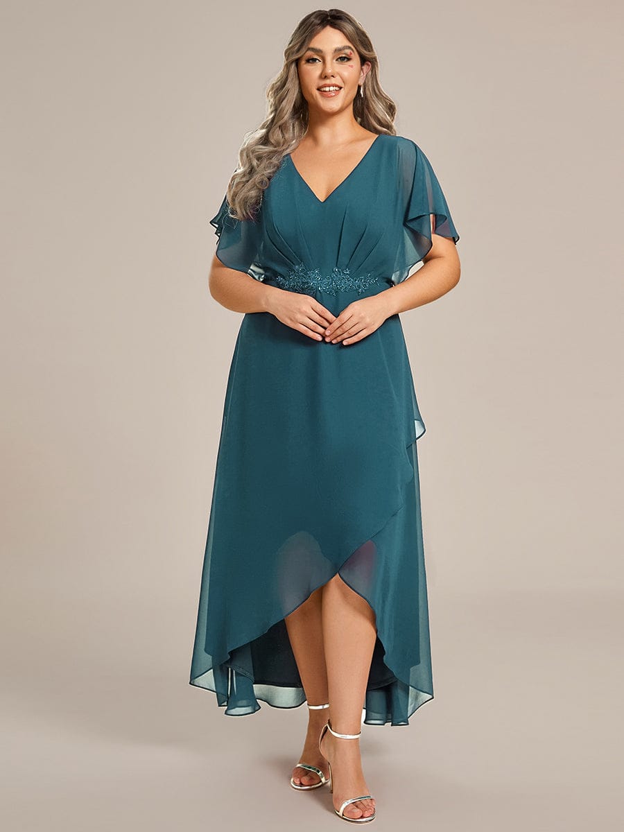 pretty LILAS|Plus Size Chiffon Midi A-Line Ruffle Sleeves Bridesmaid Dress