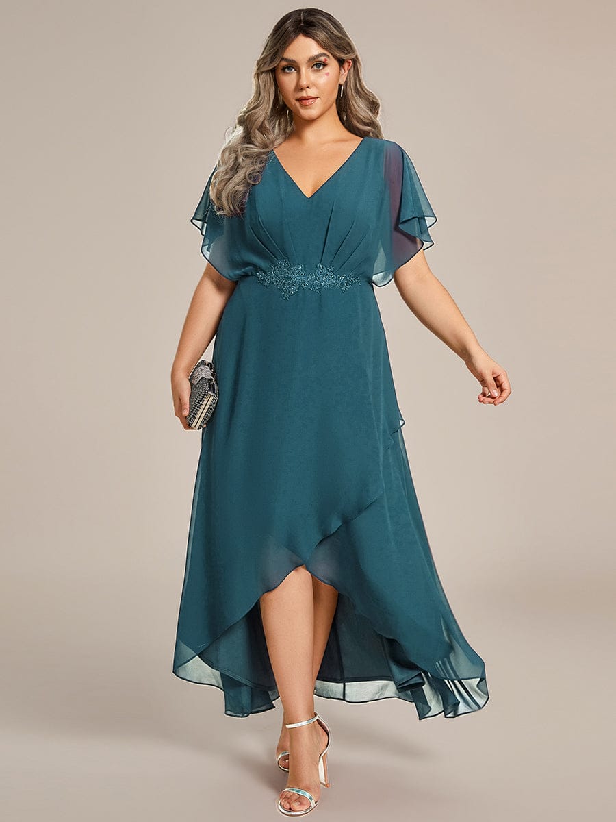 pretty LILAS|Plus Size Chiffon Midi A-Line Ruffle Sleeves Bridesmaid Dress