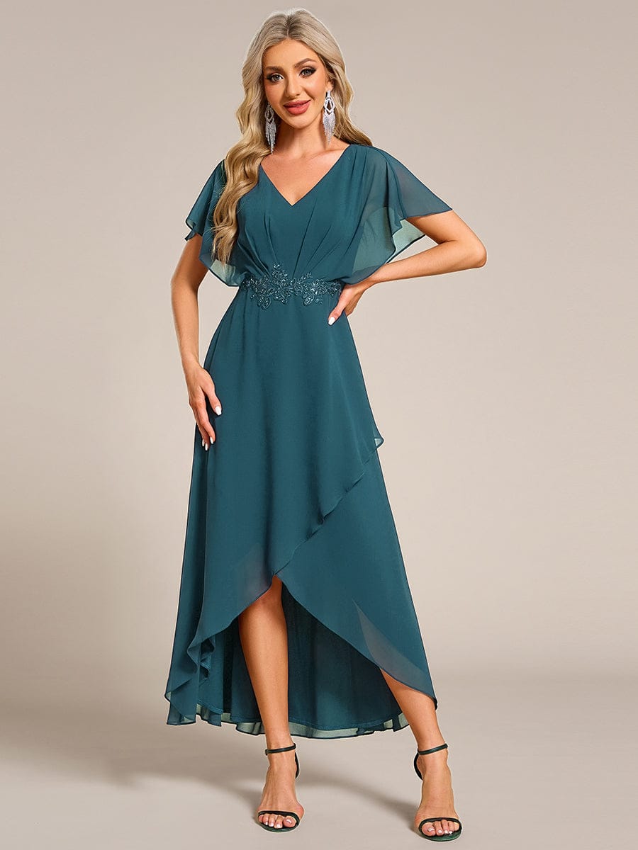 ever LILAS|Elegant A-line Waist Applique Ruffled Mother of the Bride Dress
