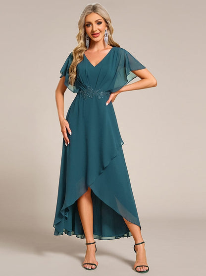 ever LILAS|Elegant A-line Waist Applique Ruffled Mother of the Bride Dress