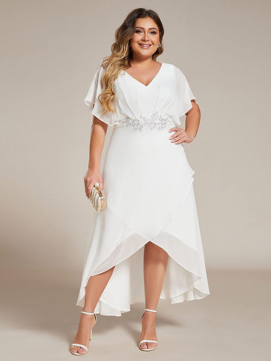 pretty LILAS|Plus Size Chiffon Midi A-Line Ruffle Sleeves Bridesmaid Dress