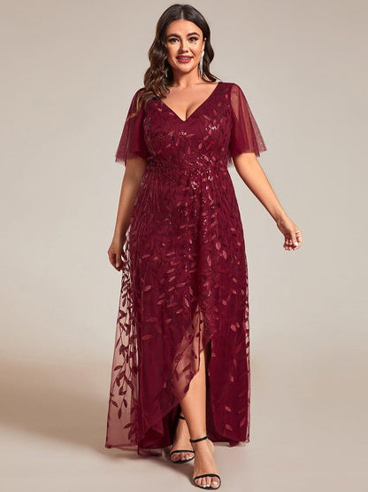 ever ALIX|Short Sleeves Sequin High Low V-Neck Midi Mother of the Bride Dress