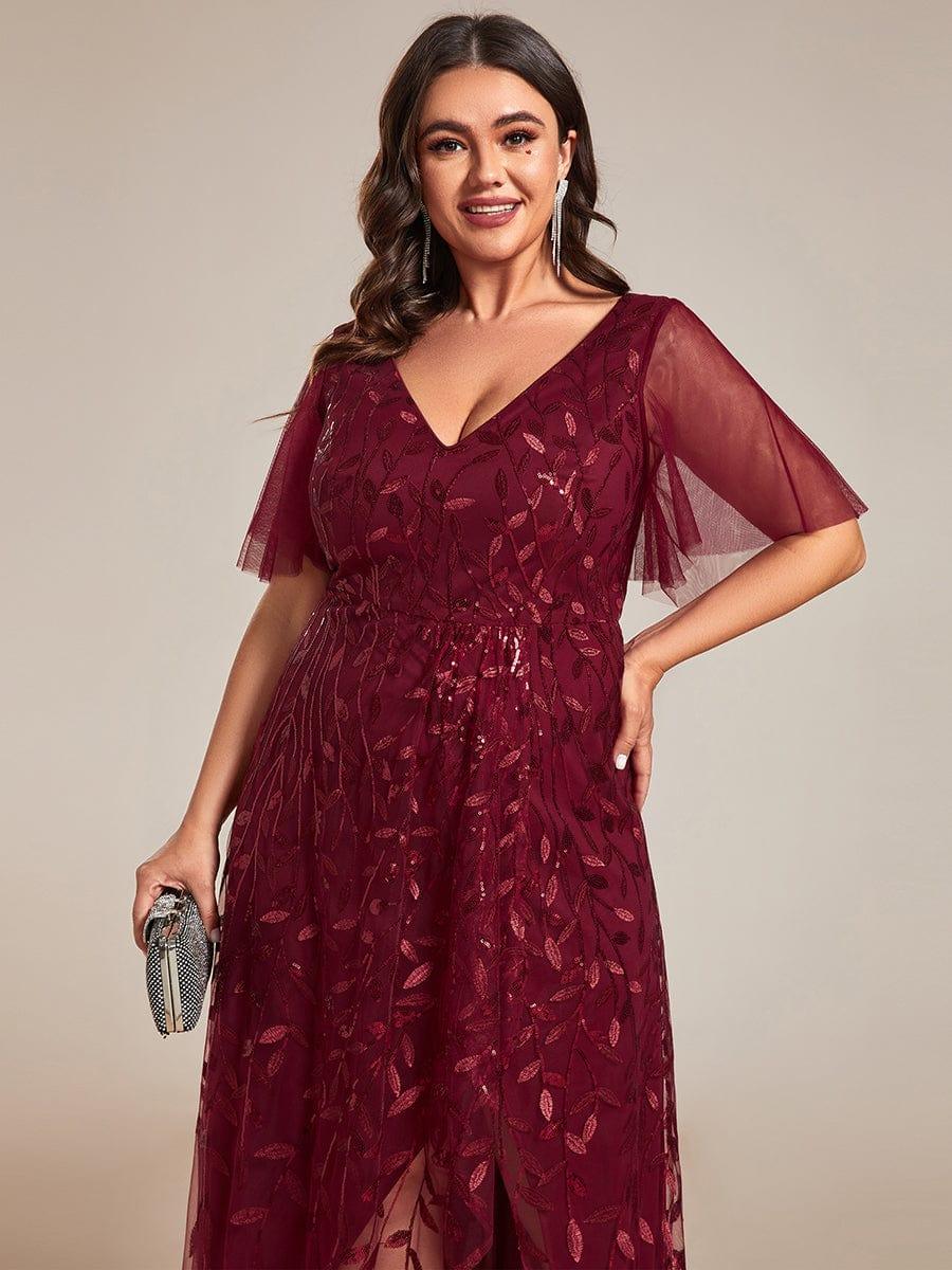 ever ALIX|Short Sleeves Sequin High Low V-Neck Midi Mother of the Bride Dress