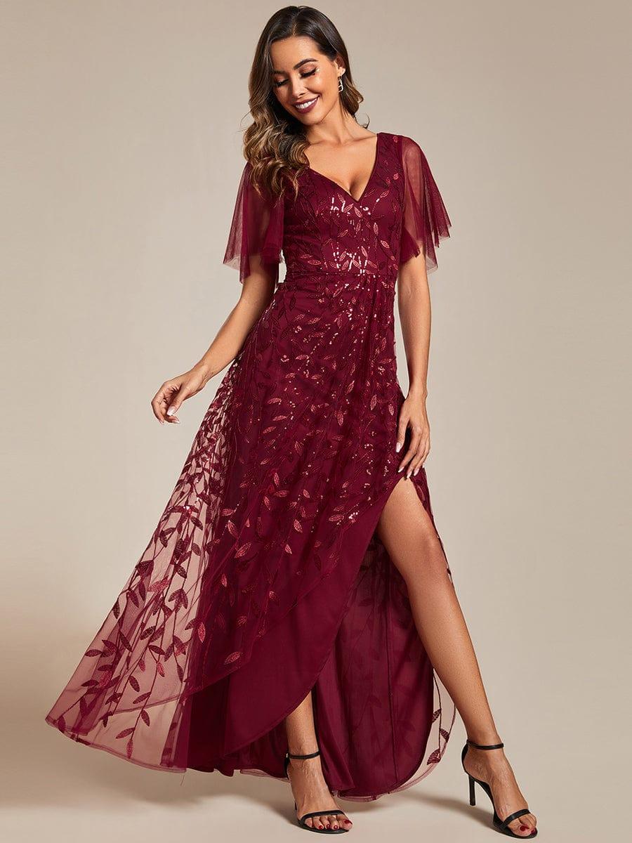 ever ALIX|Short Sleeves Sequin High Low V-Neck Midi Mother of the Bride Dress