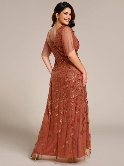 pretty ALIX|Plus Size Short Sleeves Sequin High Low V-Neck Midi Formal Evening Dress