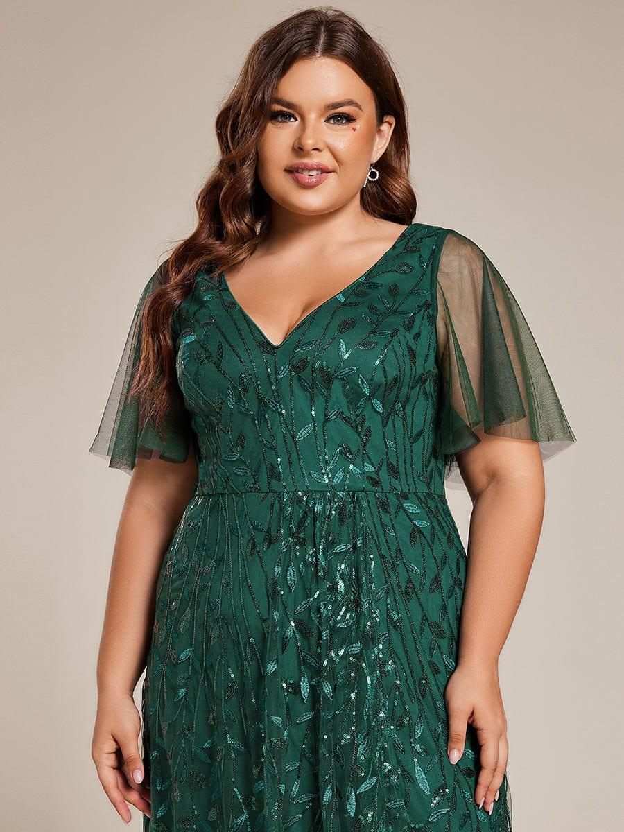 ever ALIX|Short Sleeves Sequin High Low V-Neck Midi Mother of the Bride Dress