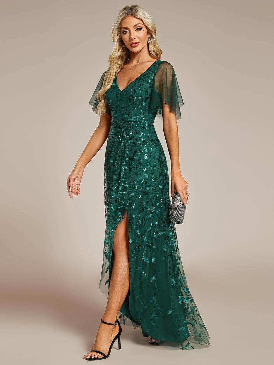 ever ALIX|Short Sleeves Sequin High Low V-Neck Midi Mother of the Bride Dress
