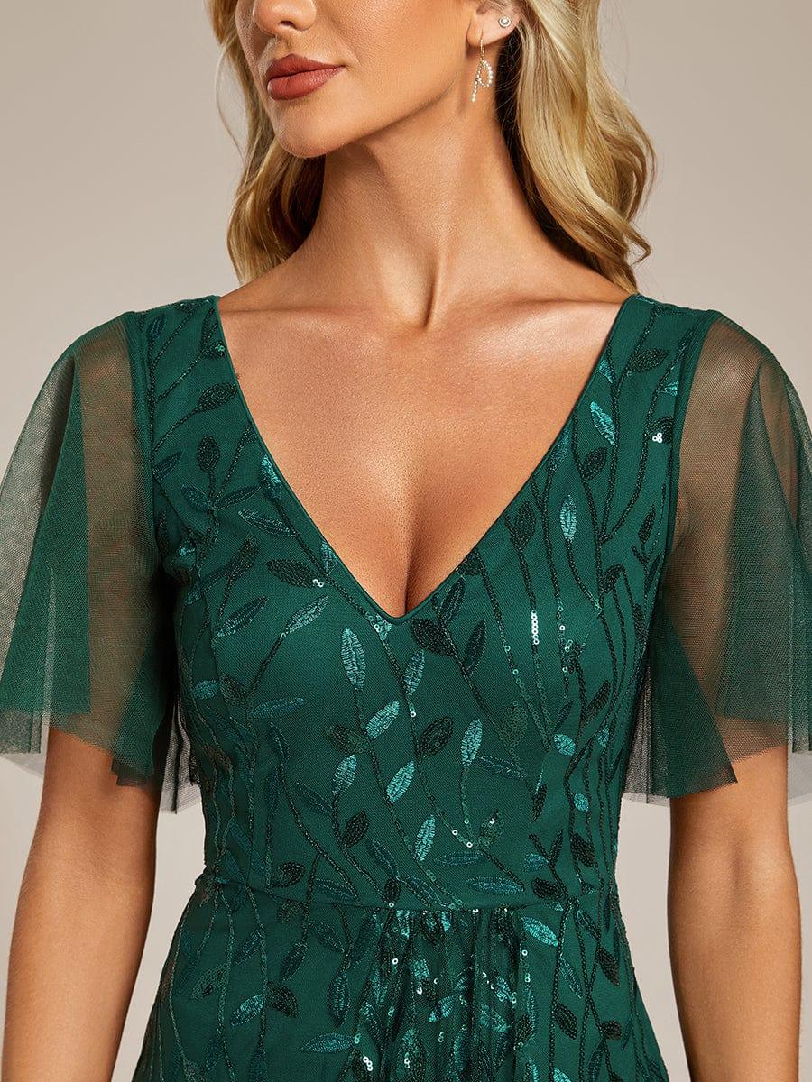 ever ALIX|Short Sleeves Sequin High Low V-Neck Midi Mother of the Bride Dress