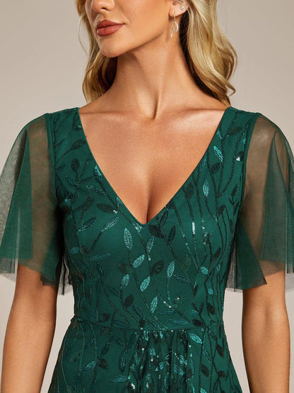 ever ALIX|Short Sleeves Sequin High Low V-Neck Midi Mother of the Bride Dress