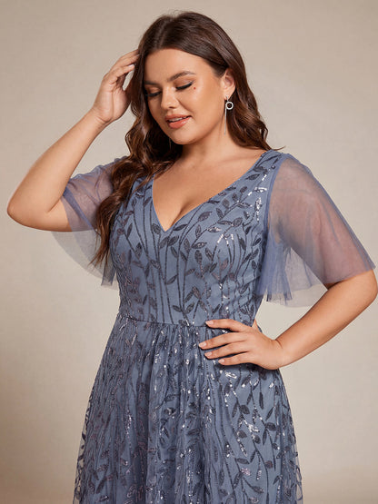 ever ALIX|Short Sleeves Sequin High Low V-Neck Midi Formal Evening Dress