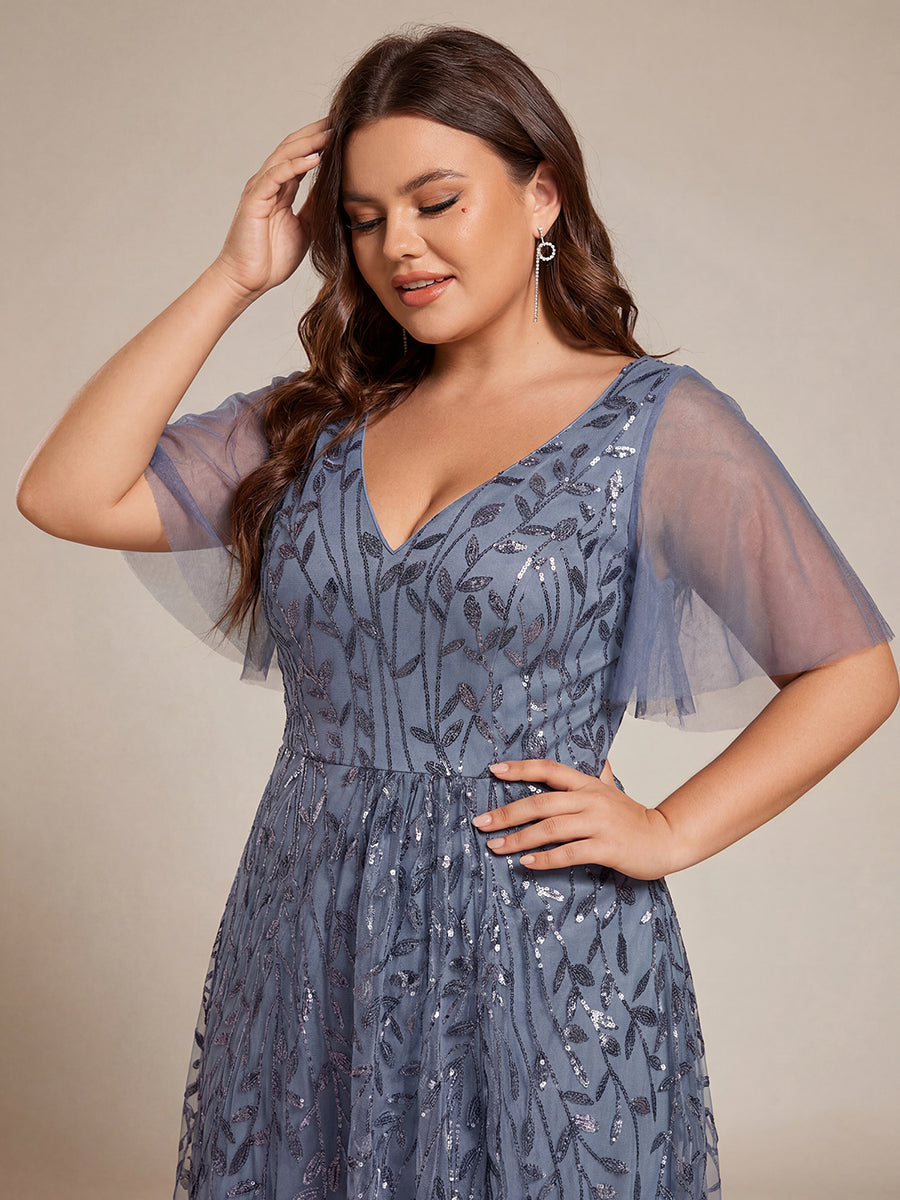 ever ALIX|Short Sleeves Sequin High Low V-Neck Midi Mother of the Bride Dress