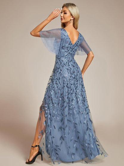 ever ALIX|Short Sleeves Sequin High Low V-Neck Midi Mother of the Bride Dress