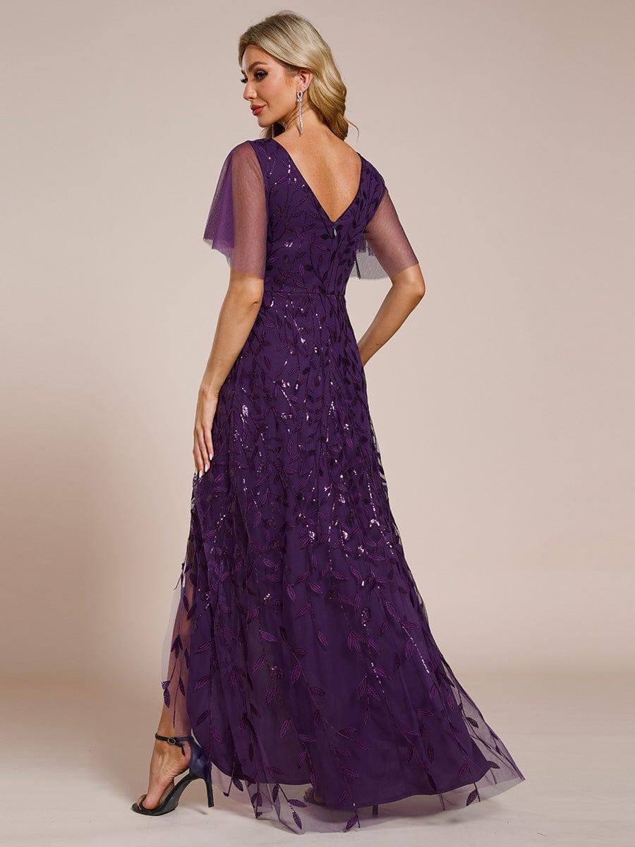 ever ALIX|Short Sleeves Sequin High Low V-Neck Midi Mother of the Bride Dress