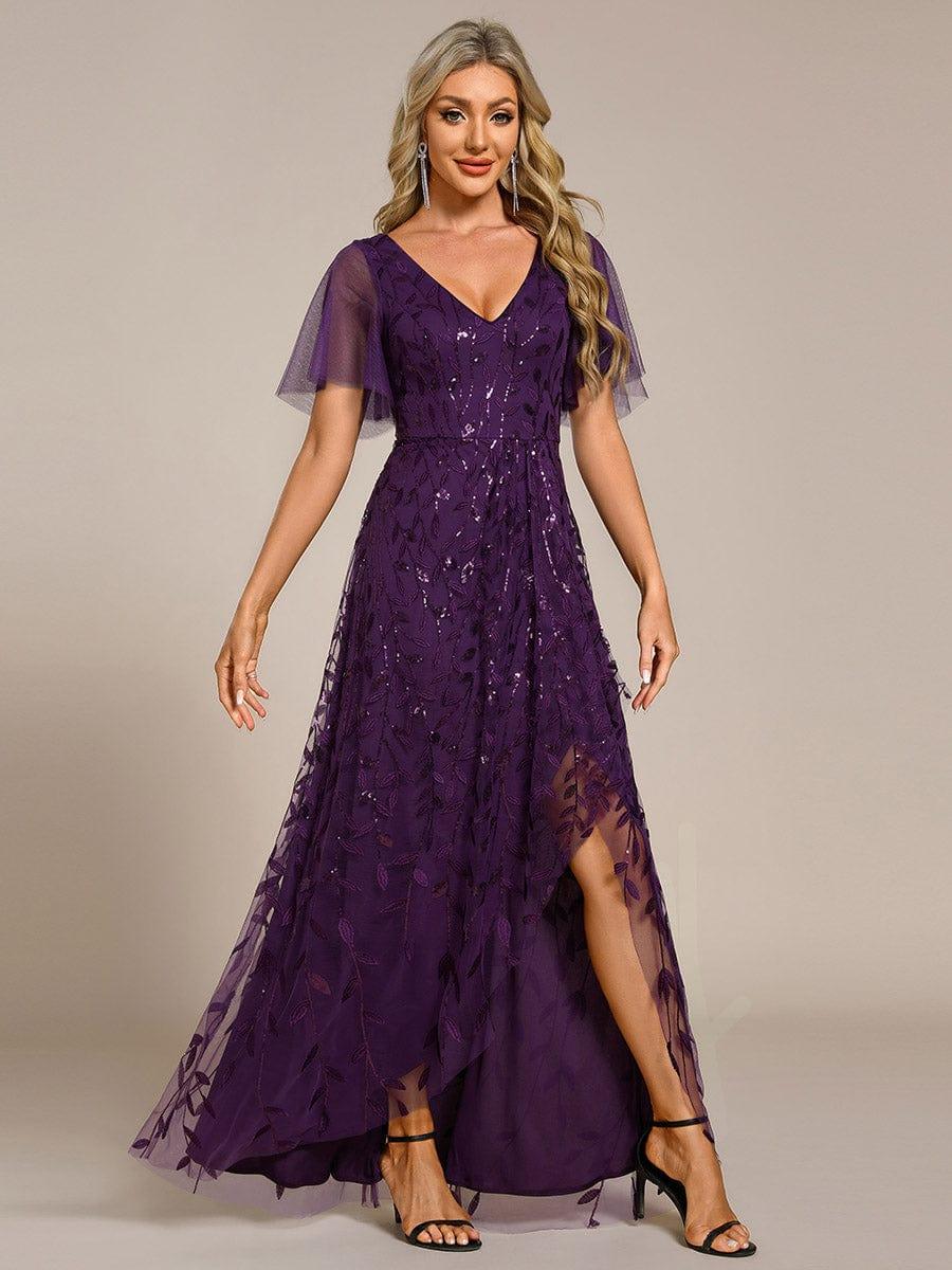 ever ALIX|Short Sleeves Sequin High Low V-Neck Midi Mother of the Bride Dress