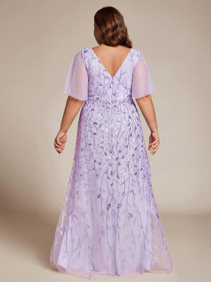 pretty ALIX|Plus Size Short Sleeves Sequin High Low V-Neck Midi Formal Evening Dress