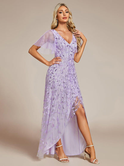 ever ALIX|Short Sleeves Sequin High Low V-Neck Midi Mother of the Bride Dress