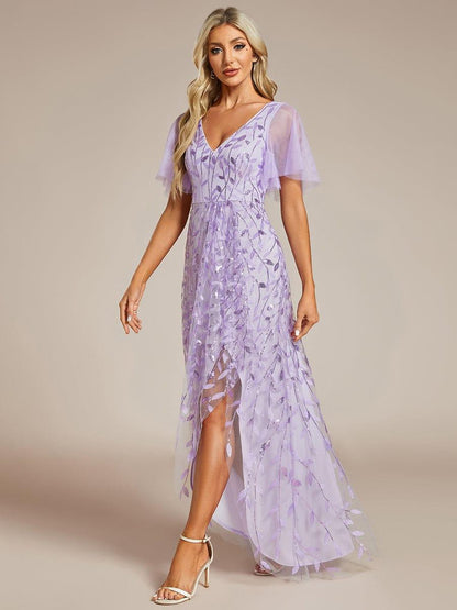 ever ALIX|Short Sleeves Sequin High Low V-Neck Midi Mother of the Bride Dress