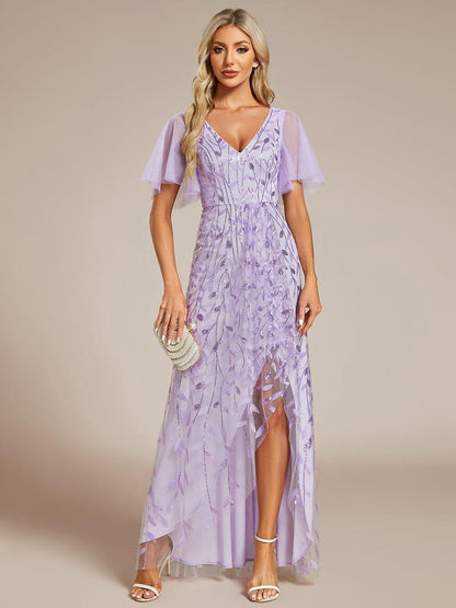 ever ALIX|Short Sleeves Sequin High Low V-Neck Midi Mother of the Bride Dress