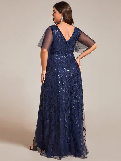 ever ALIX|Short Sleeves Sequin High Low V-Neck Midi Formal Wedding Guest Dress