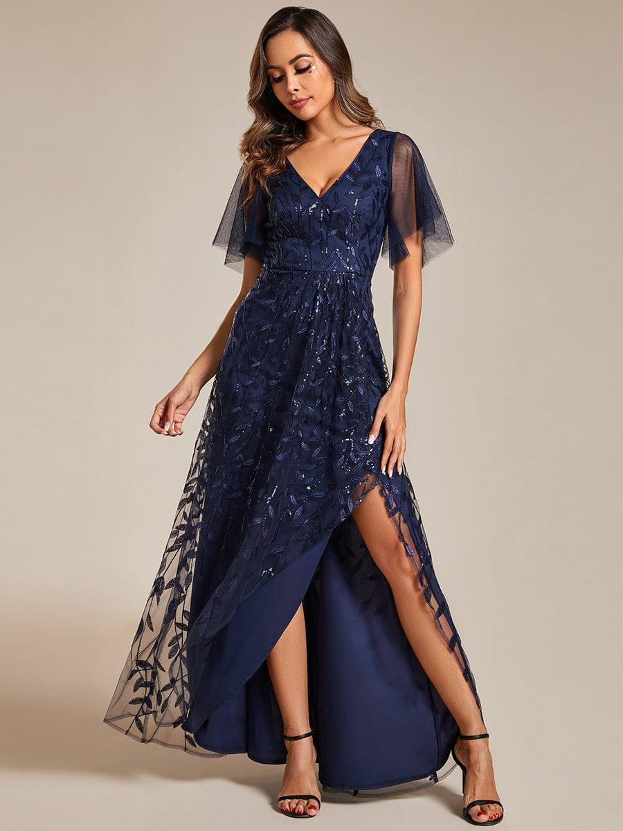 ever ALIX|Short Sleeves Sequin High Low V-Neck Midi Mother of the Bride Dress