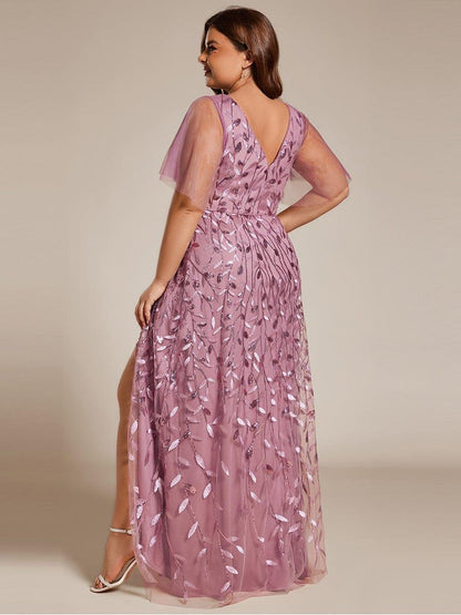 ever ALIX|Short Sleeves Sequin High Low V-Neck Midi Mother of the Bride Dress