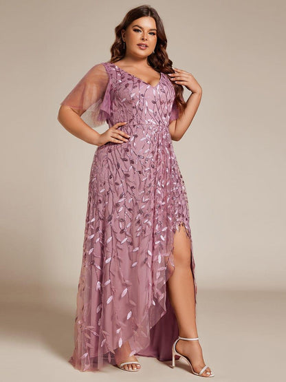 ever ALIX|Short Sleeves Sequin High Low V-Neck Midi Mother of the Bride Dress