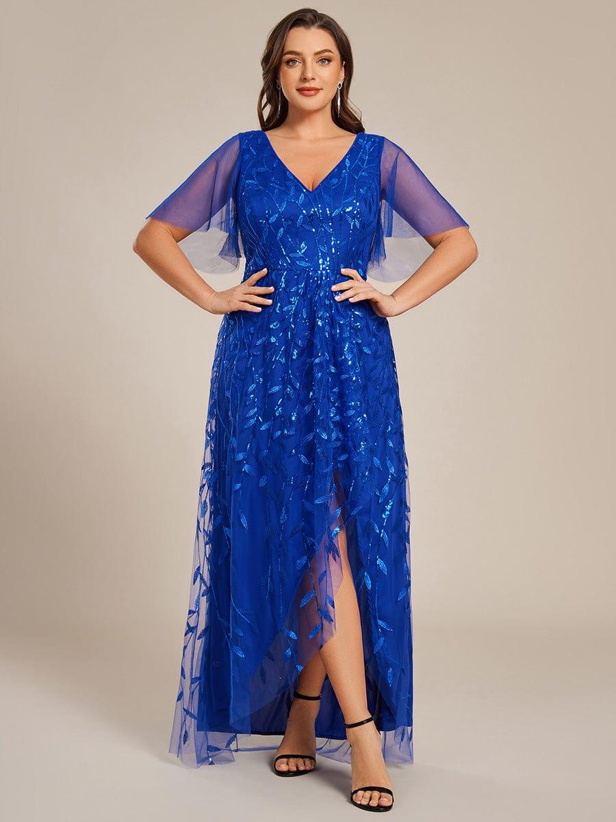 ever ALIX|Short Sleeves Sequin High Low V-Neck Midi Mother of the Bride Dress