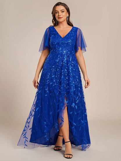 ever ALIX|Short Sleeves Sequin High Low V-Neck Midi Mother of the Bride Dress