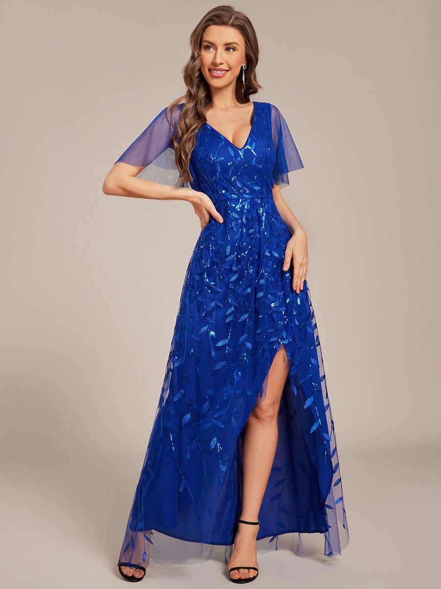 ever ALIX|Short Sleeves Sequin High Low V-Neck Midi Mother of the Bride Dress
