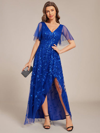 ever ALIX|Short Sleeves Sequin High Low V-Neck Midi Mother of the Bride Dress