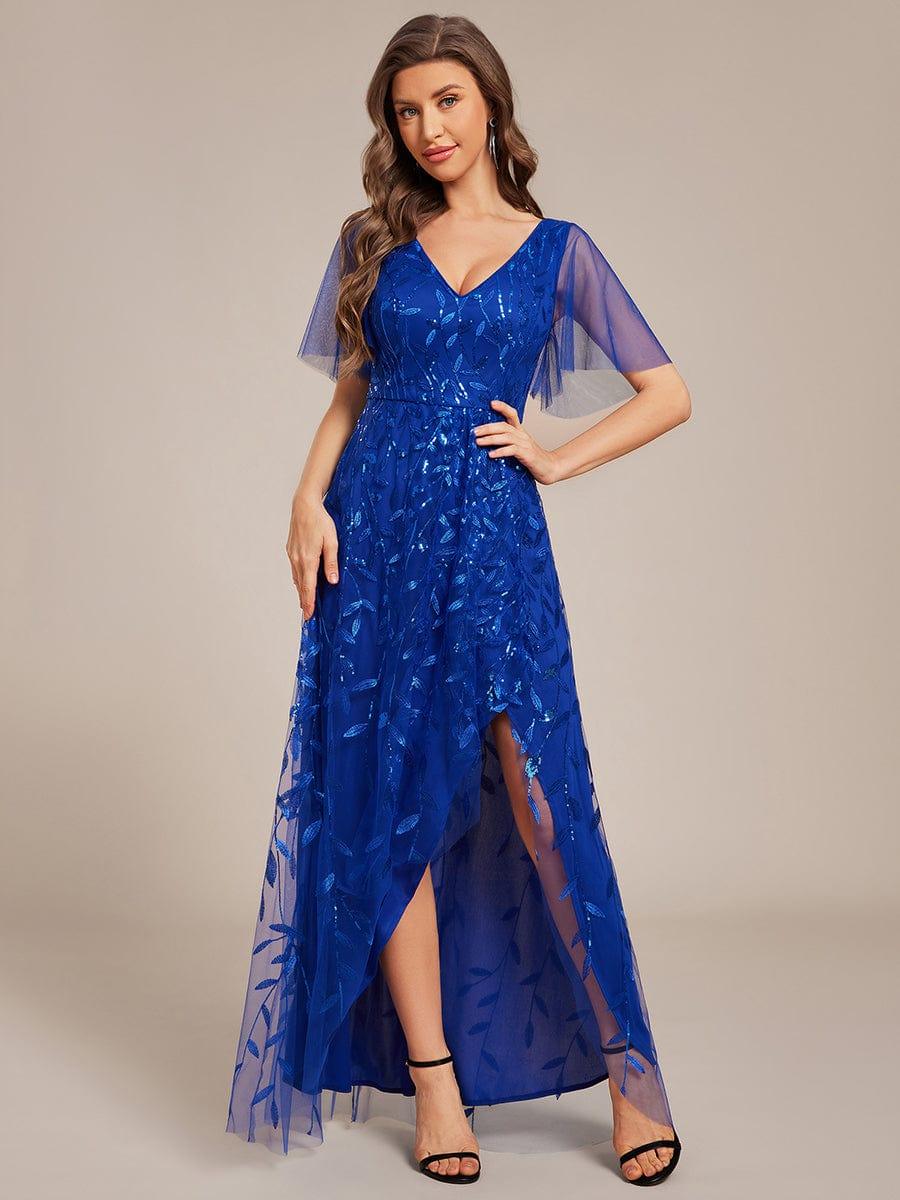 ever ALIX|Short Sleeves Sequin High Low V-Neck Midi Mother of the Bride Dress