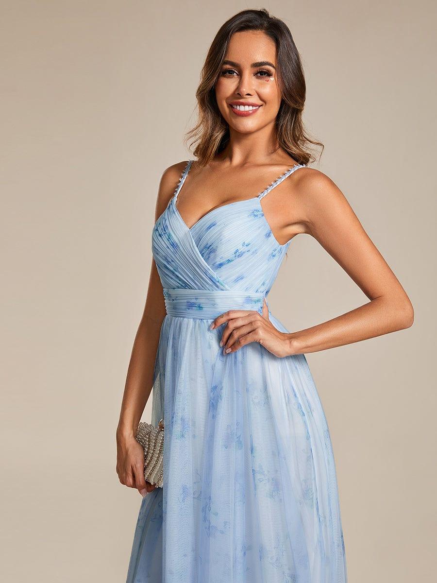 ever EMMIE|Floral Printed Empire Waist Spaghetti Strap Formal Evening Dress with V-Neck