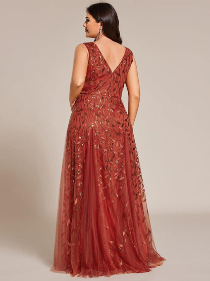 pretty ZOEY|Plus Size Sparkling Sleeveless Leaf Sequin A-Line Formal Evening Dress