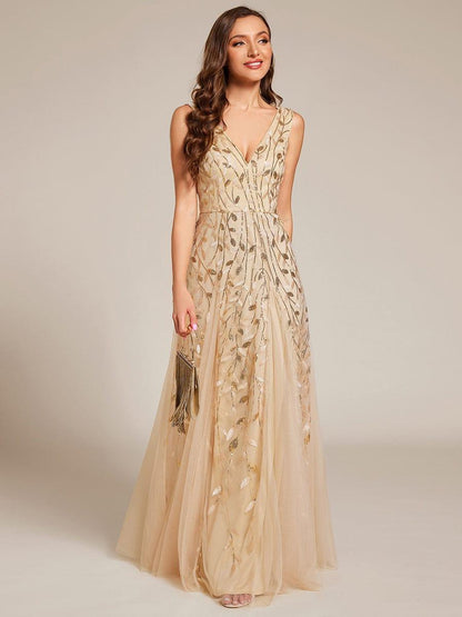 pretty ZOEY|Plus Size Sparkling Sleeveless Leaf Sequin A-Line Formal Evening Dress