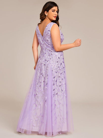 pretty ZOEY|Plus Size Sparkling Sleeveless Leaf Sequin A-Line Formal Evening Dress