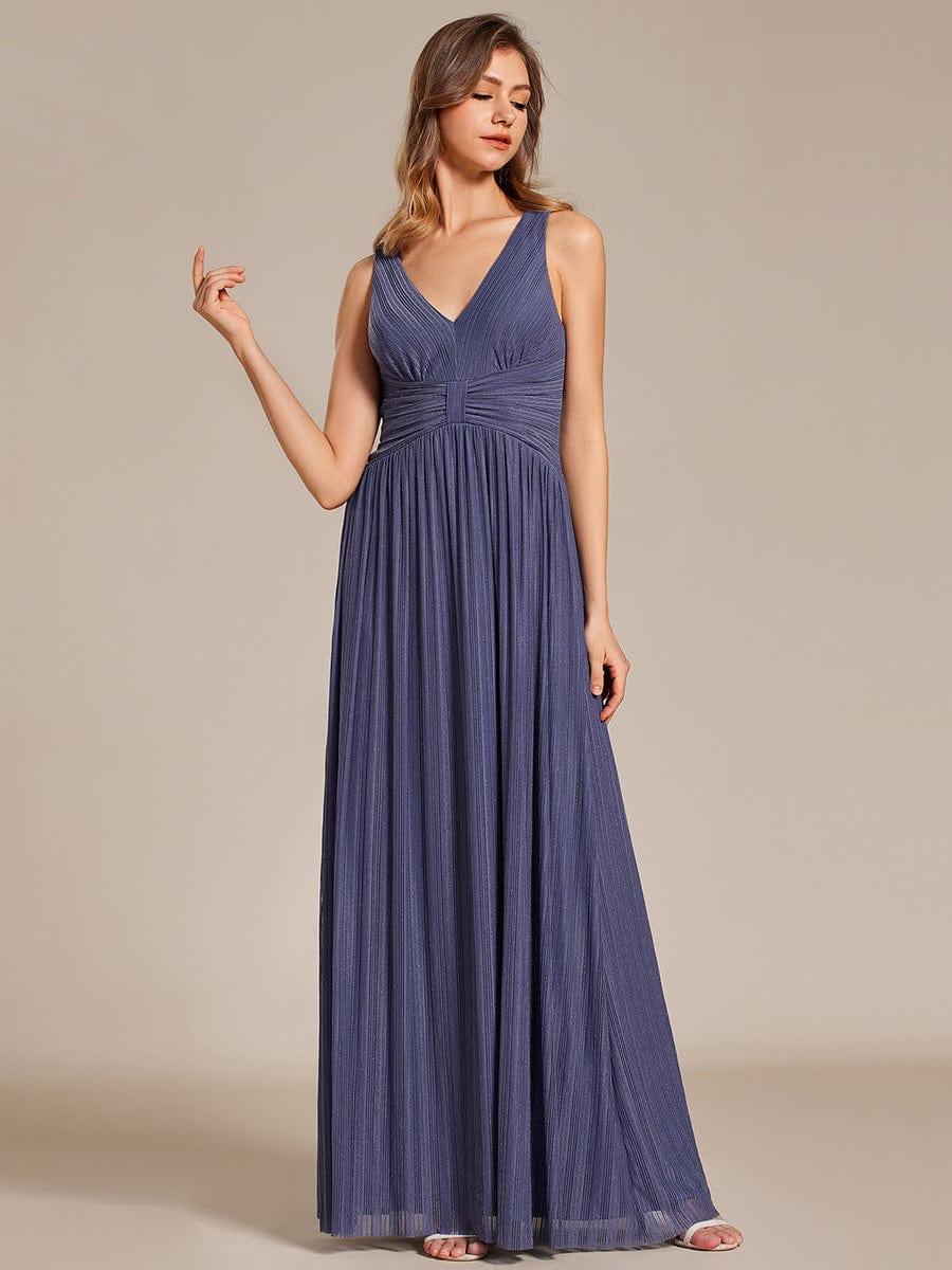 Glittery Sleeveless  Pleated Empire Waist A-Line Formal Evening Dress