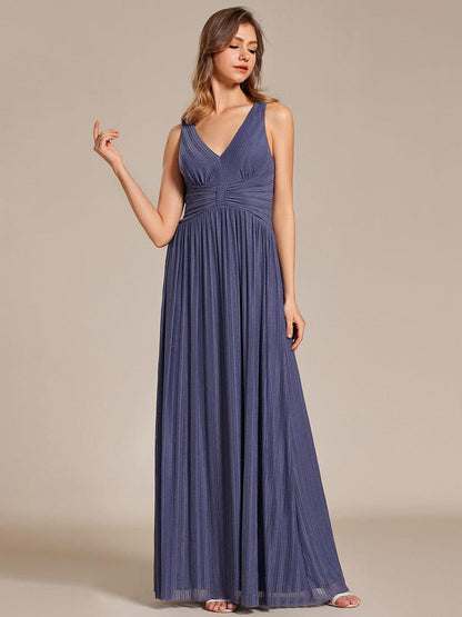 Glittery Sleeveless  Pleated Empire Waist A-Line Formal Evening Dress