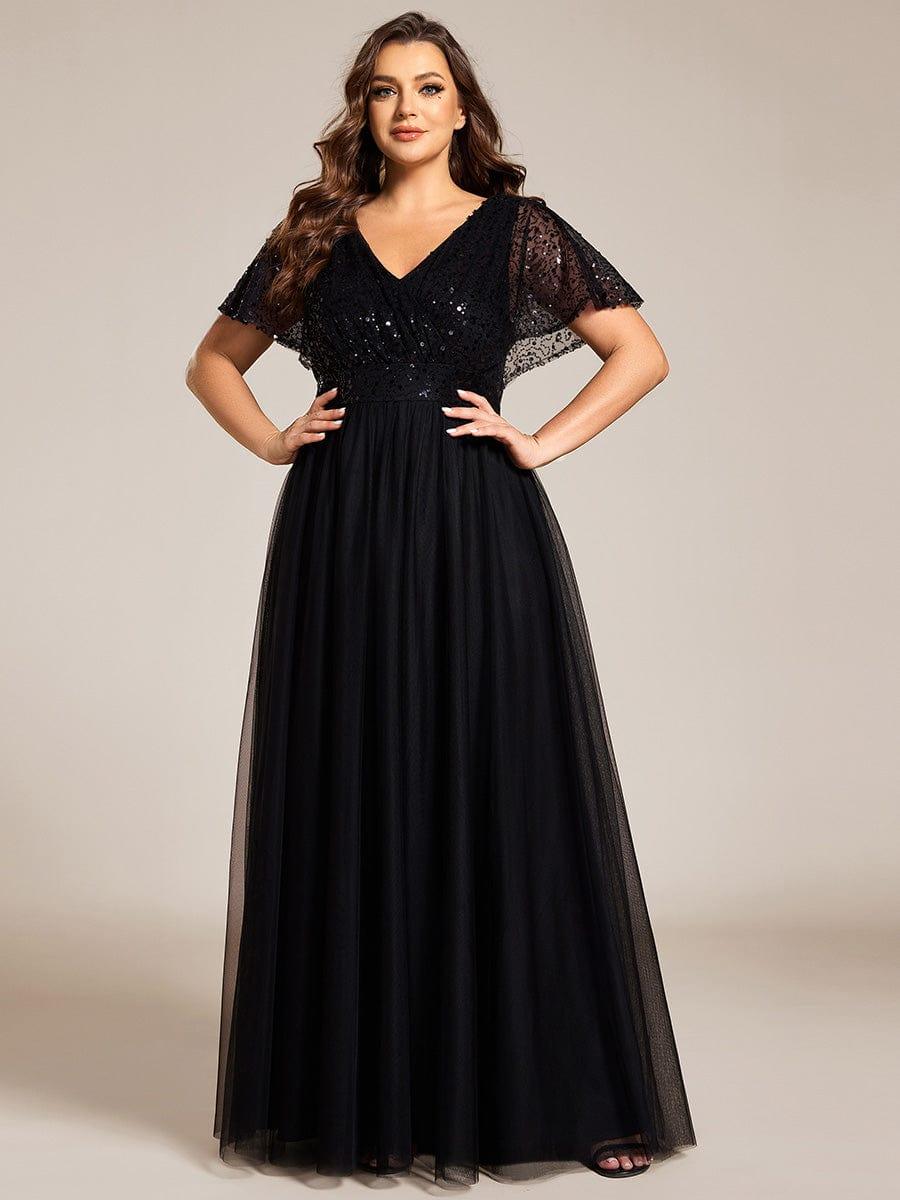ever NAVEYA|Sparkly Sequin A-Line V-Neck Tulle Formal Evening Dress