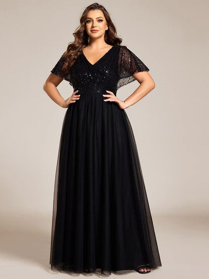 ever NAVEYA|Sparkly Sequin A-Line V-Neck Tulle Formal Evening Dress