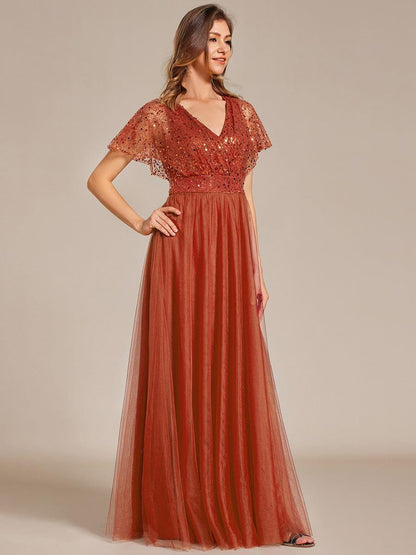 ever NAVEYA|Sparkly Sequin A-Line V-Neck Tulle Formal Evening Dress