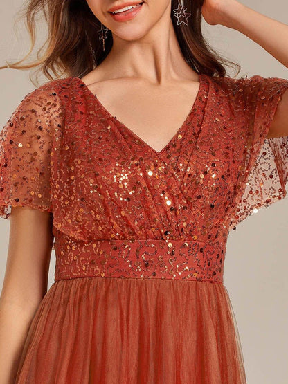ever NAVEYA|Sparkly Sequin A-Line V-Neck Tulle Formal Evening Dress