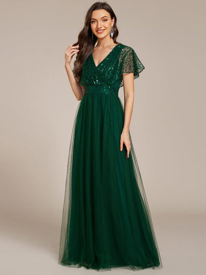 ever NAVEYA|Sparkly Sequin A-Line V-Neck Tulle Formal Evening Dress