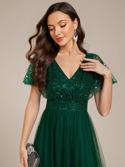 ever NAVEYA|Sparkly Sequin A-Line V-Neck Tulle Formal Evening Dress