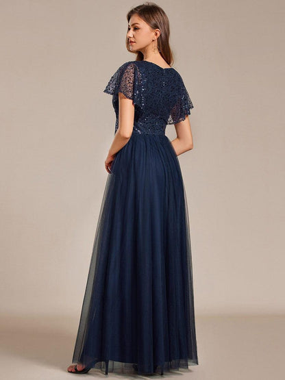 ever NAVEYA|Sparkly Sequin A-Line V-Neck Tulle Formal Evening Dress